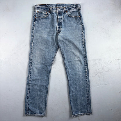 Levis 501 Vintage 90s USA XX Straight Leg Jeans Blue Light Wash 35x34 Act 33x31