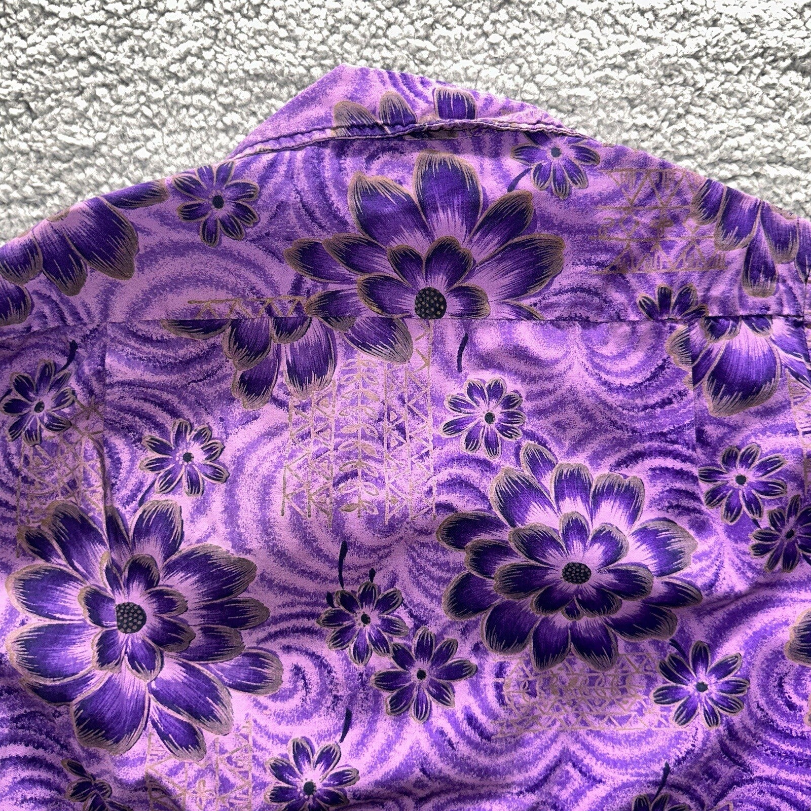 Vintage 50s Hawaiian Aloha Print Shirt Rockabilly Honolulu 60s Button USA Purple