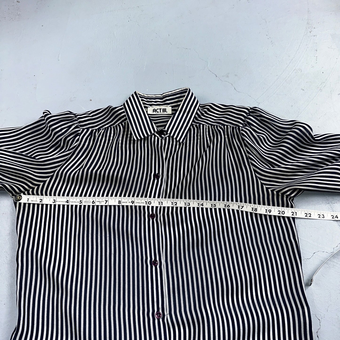 Vintage 1980s Act III Striped Check Blue White Coquette Romantic Shirt US Button