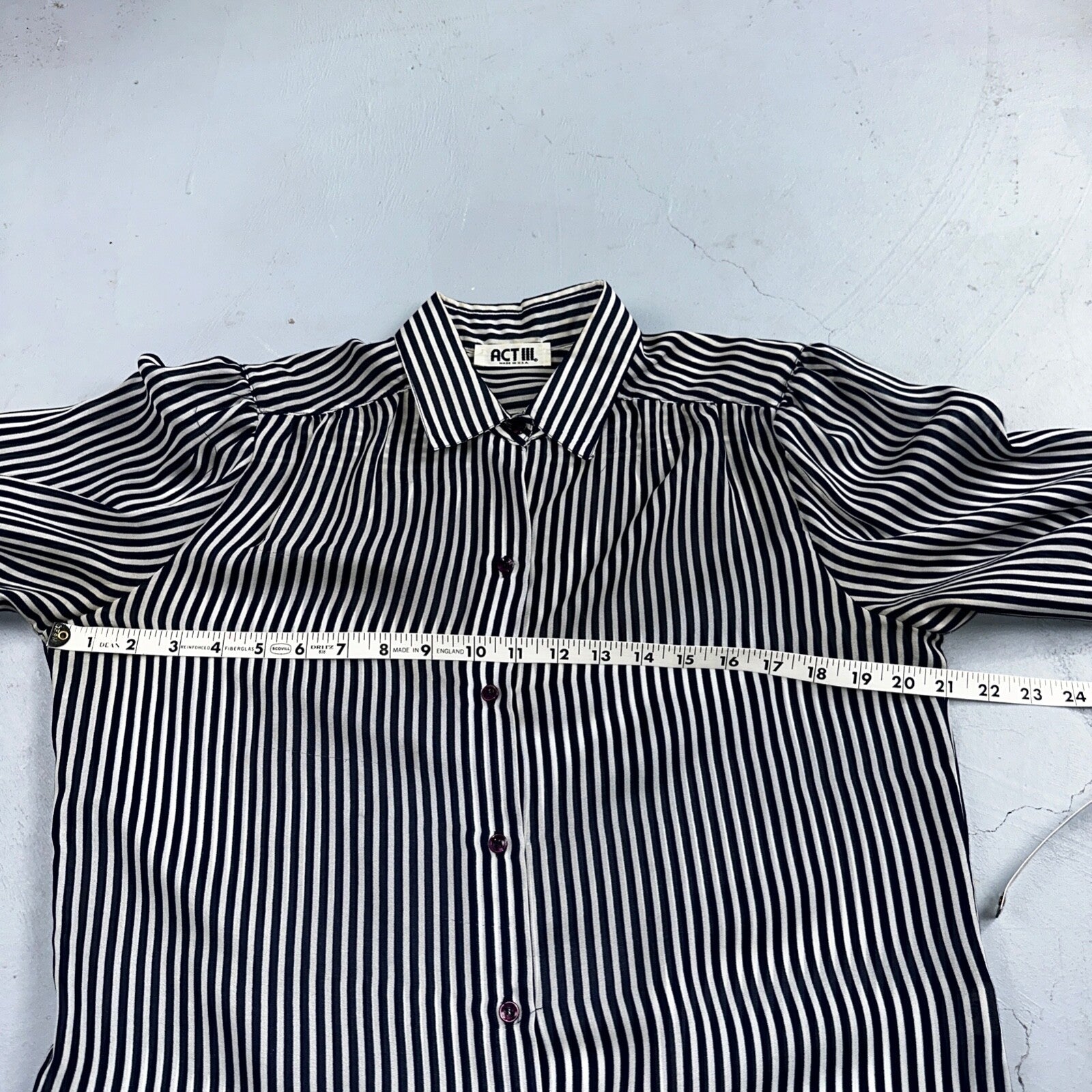 Vintage 1980s Act III Striped Check Blue White Coquette Romantic Shirt US Button
