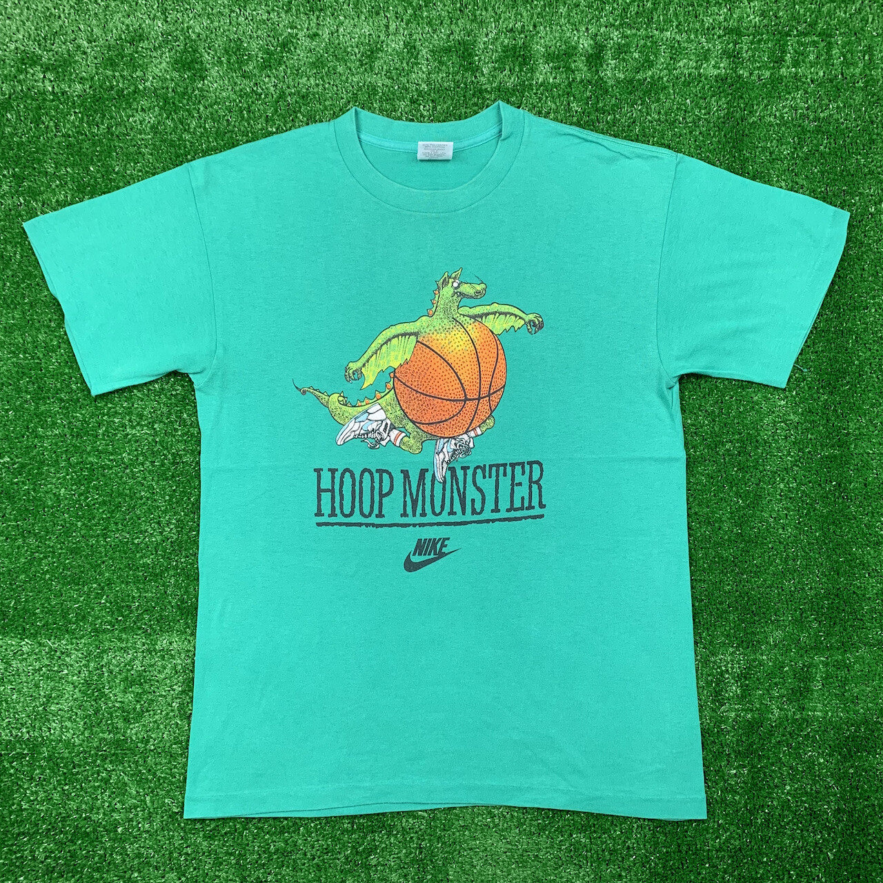 Nike Vintage T Shirt Mens Hoop Monster Cartoon Rare 80s Jordan Green Rap Sports