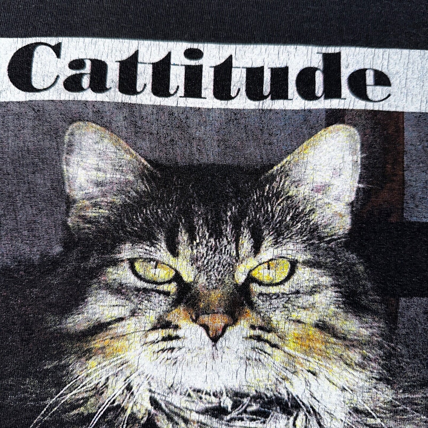 Cat Cattitude VTG T Shirt Y2K 3XL Black Funny Cute Animals Love Photo Art Rap