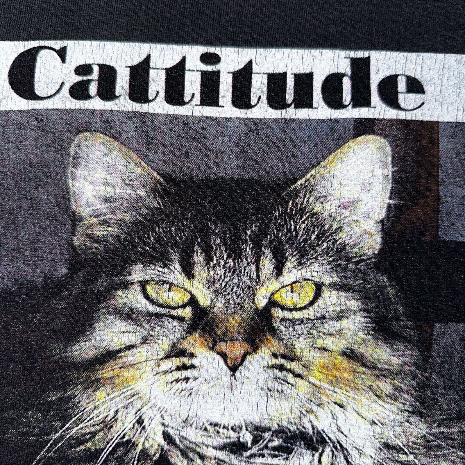 Cat Cattitude VTG T Shirt Y2K 3XL Black Funny Cute Animals Love Photo Art Rap