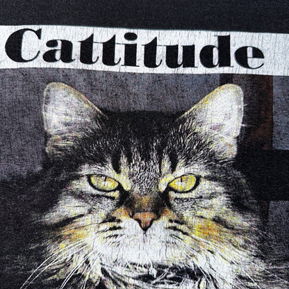 Cat Cattitude VTG T Shirt Y2K 3XL Black Funny Cute Animals Love Photo Art Rap