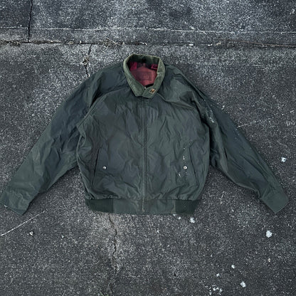 Vintage Woolrich Bomber Jacket Green USA Stained 90s Red Lining USED HEAVY