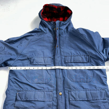 LL Bean Parka VTG Jacket Mens M Baxter State  Maine Coat Plaid Lined Blue Wool