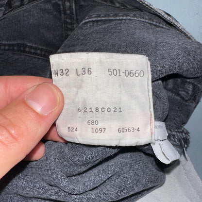 Levis 501 Vintage 90s USA XX Straight Leg Jeans Black Light Wash 32x36 Act 30x27