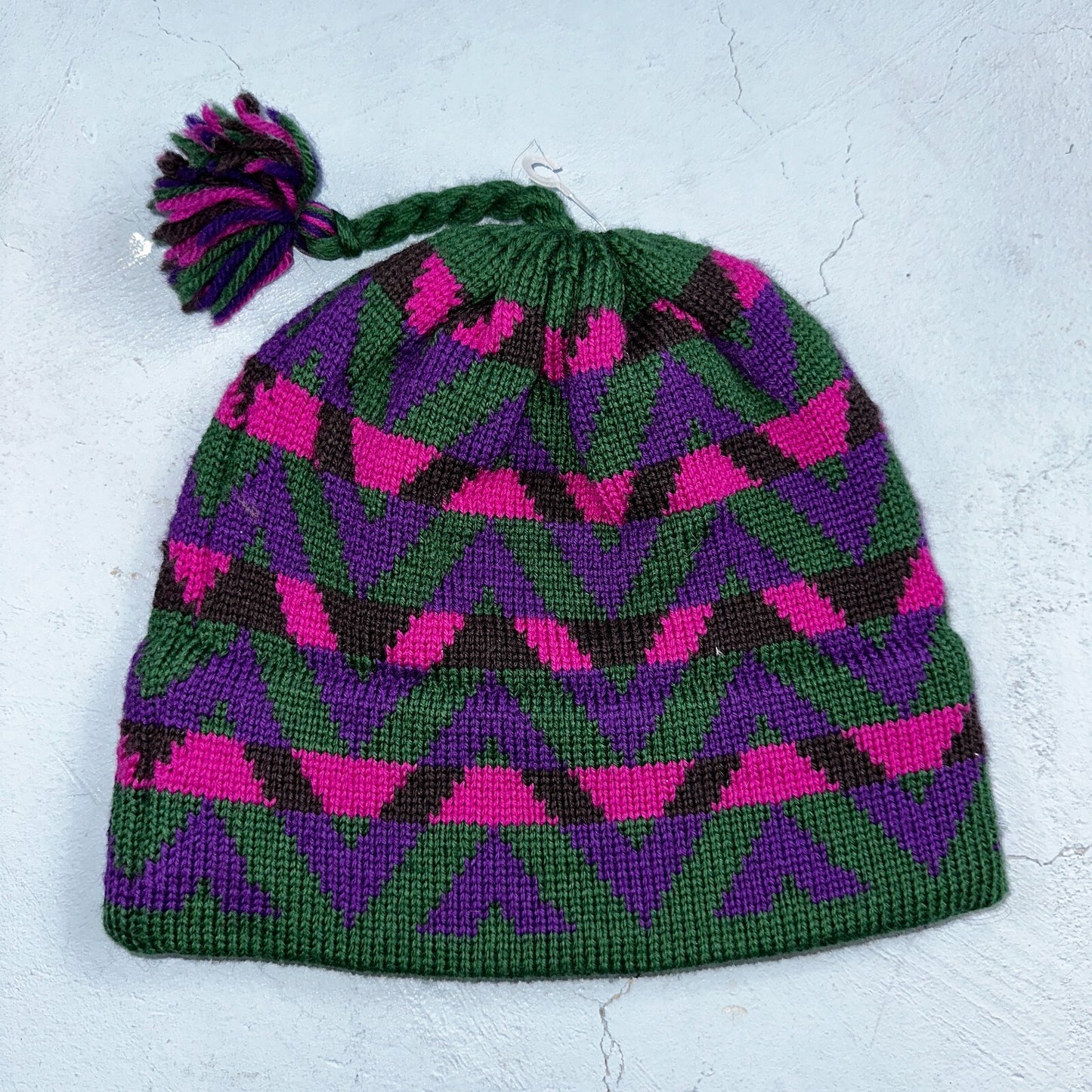 Vintage Mountain Ladies & Ewe Wool Pink Blue Knit Ski Hat Cap One Size Tassels