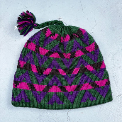 Vintage Mountain Ladies & Ewe Wool Pink Blue Knit Ski Hat Cap One Size Tassels