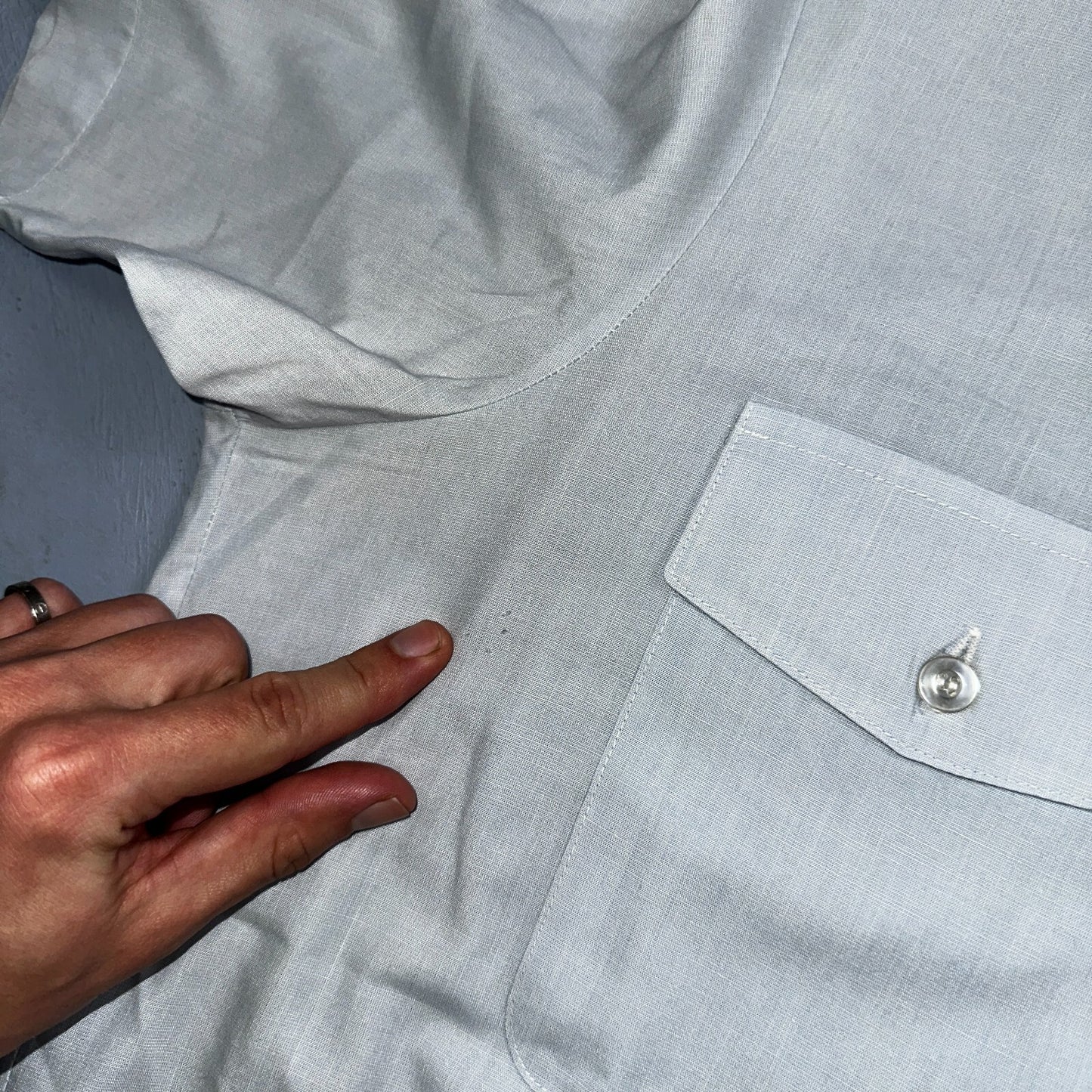 1973 US Army Vietnam War Men Blue Button Long Sleeve Shirt 16 DSA-100 1970s 70s