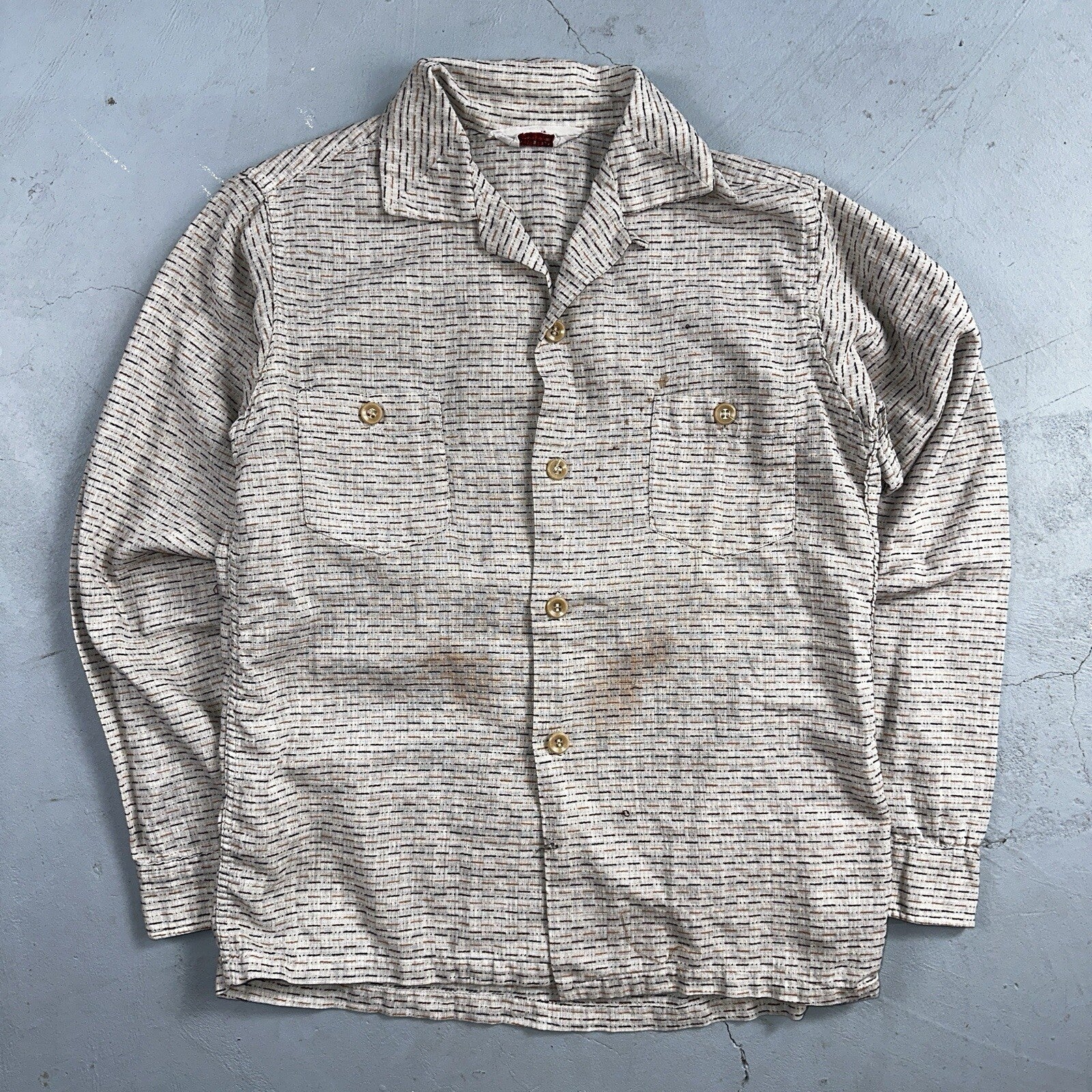 VTG 50s 60s Towncraft Penneys Loop Collar Button Up Shirt Rockabilly Boys 14 Kid