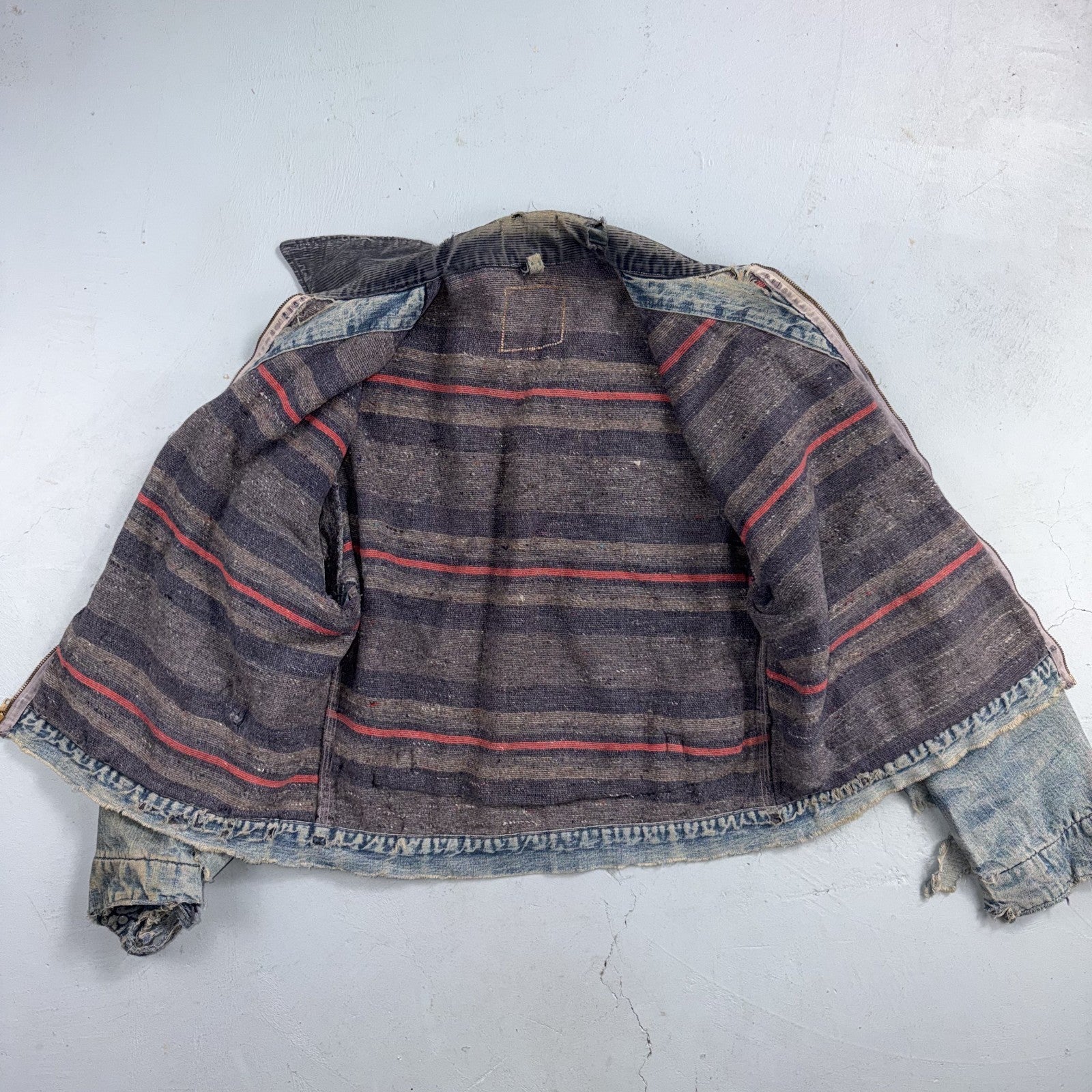 Vintage 50s 60s Hercules Blanket Lined Denim Bomber Jacket USA Coat Thrashed