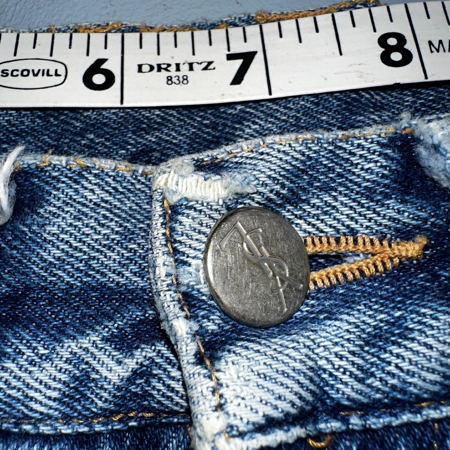 Vintage YSL Yves Saint Laurent Blue Denim Jeans Size 26x31 90s Womens Straight