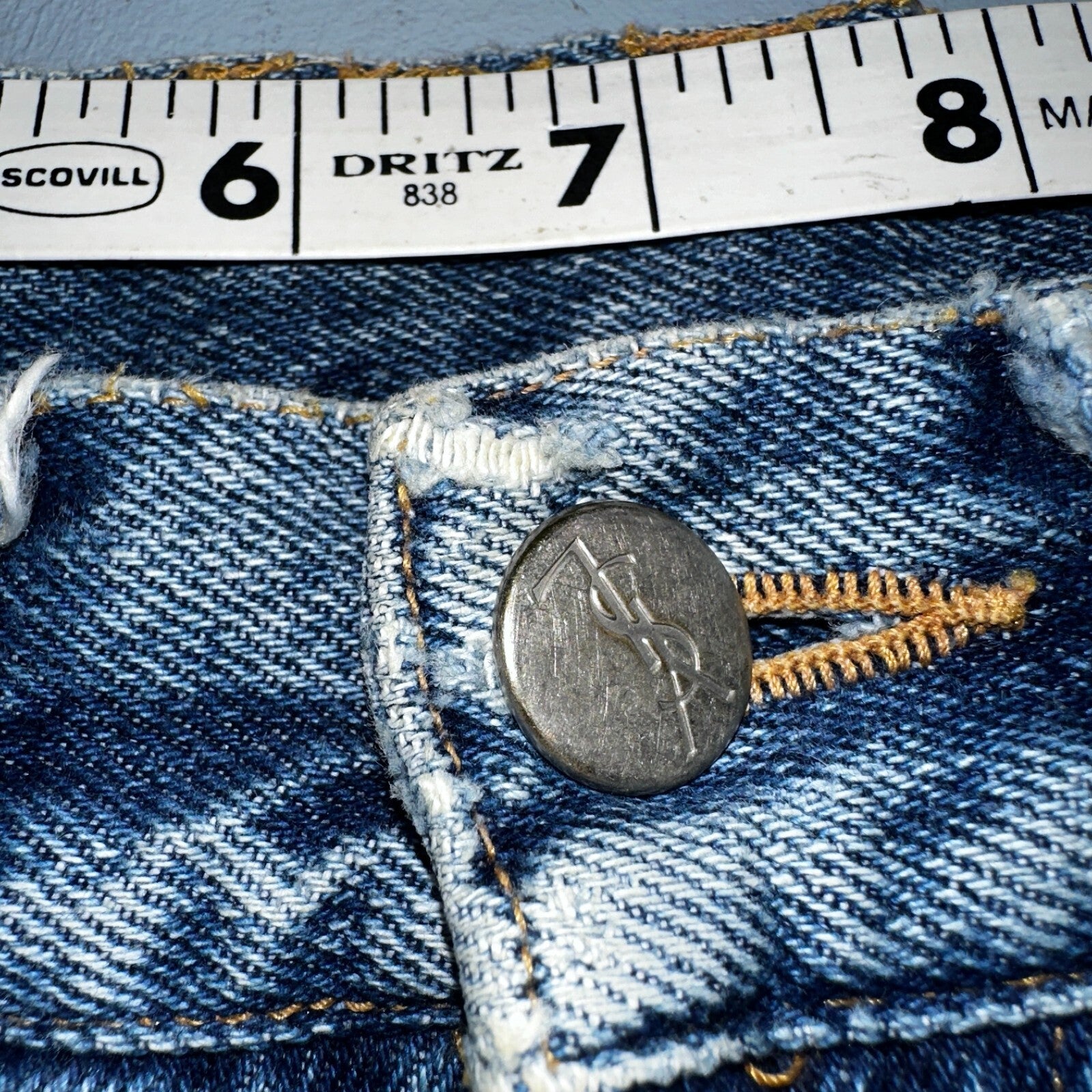 Vintage YSL Yves Saint Laurent Blue Denim Jeans Size 26x31 90s Womens Straight