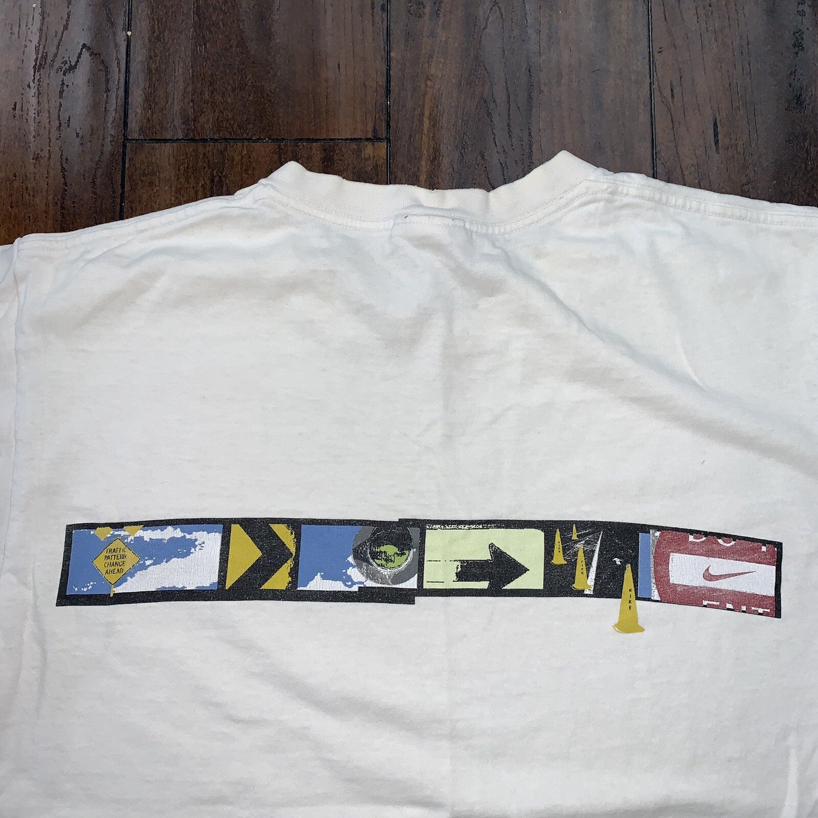 Nike Vintage T Shirt Mens White Small Y2K Silver Skateboard Cone Surf Ocean