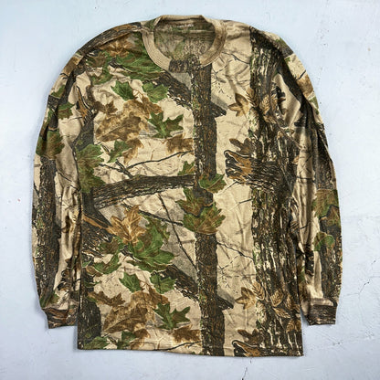 Camo 90s Real Tree VTG T Shirt Long Sleeve Woodland Hunting Pocket Rare Forest