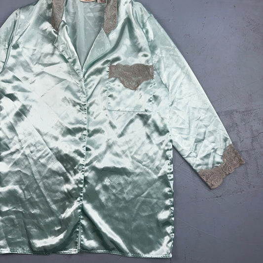 Vintage Victoria’s Secret Green Mint Satin Button Pajama Shirt Dress S 1990s
