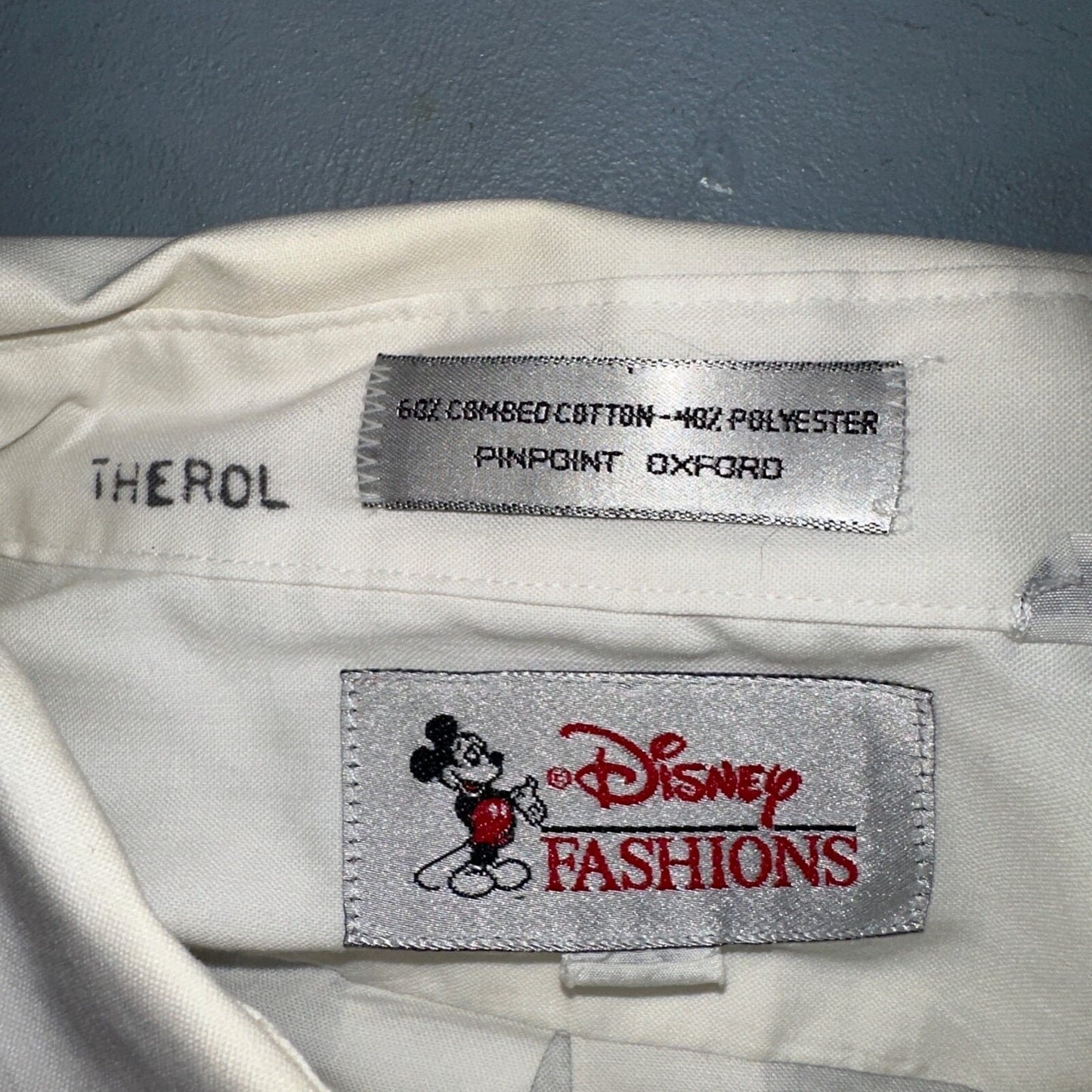 Disney Fashions Pure White VTG Pinpoint Oxford Button Dress Shirt Mens 17