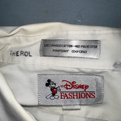 Disney Fashions Pure White VTG Pinpoint Oxford Button Dress Shirt Mens 17