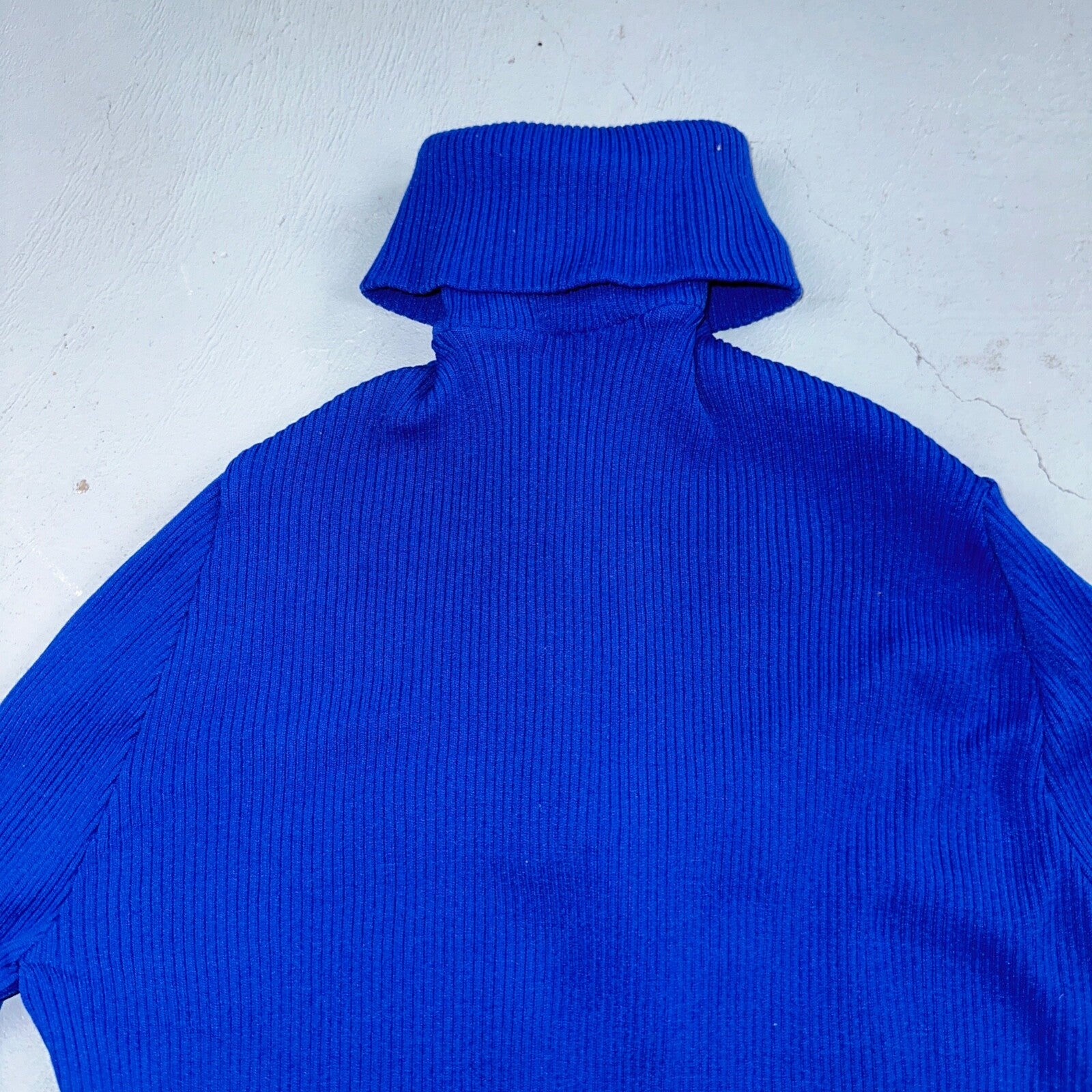 Vintage 1970s Scovill Bodysuit Blue 70s 80s Rib Knit Long Sleeve Mock Neck RARE