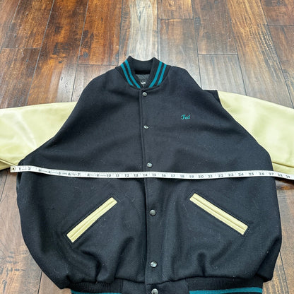 VTG Graffiti Alley Varsity Leather Letterman 70s Jacket 48 Portland Cars Racing