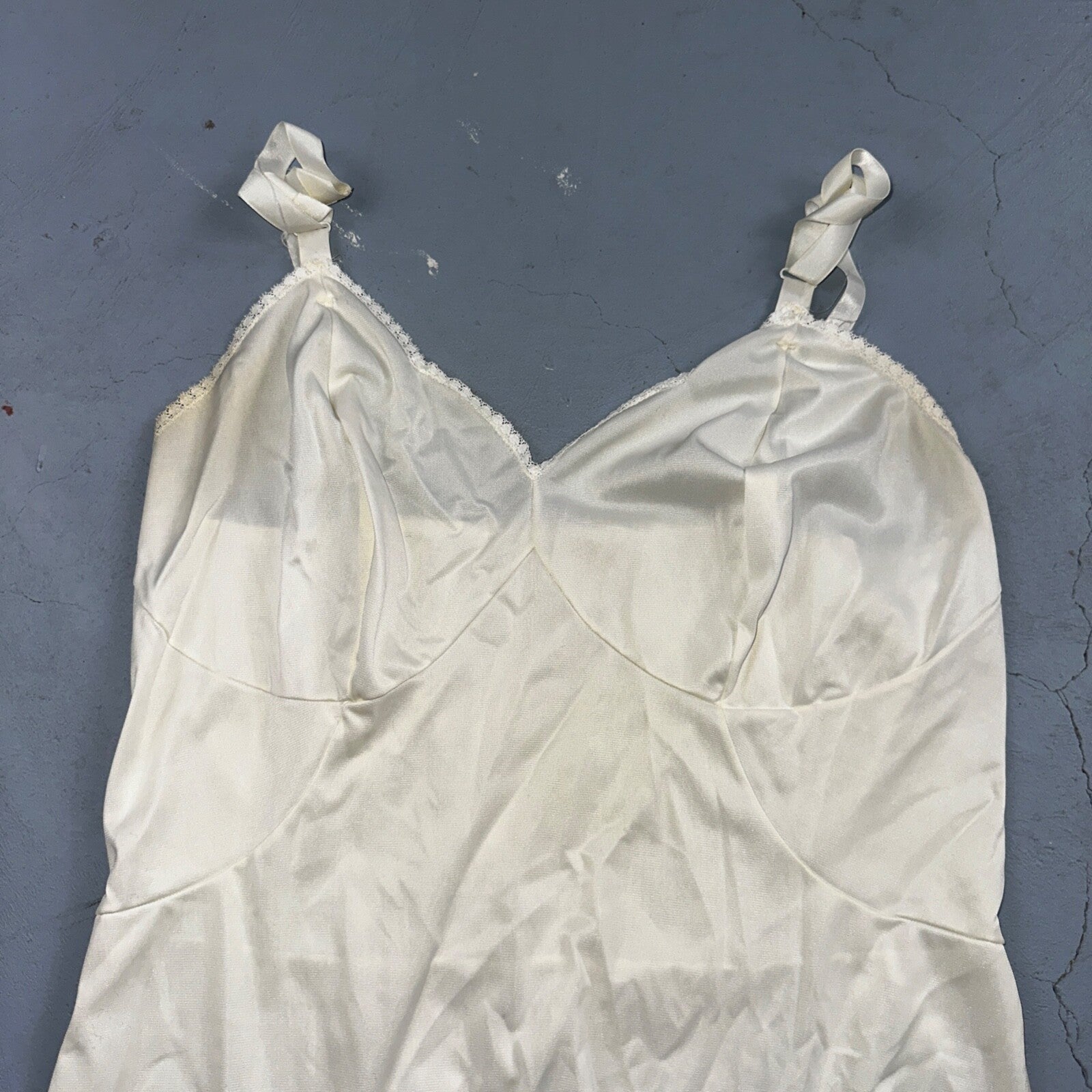 VTG Komar 1970s Lingerie Slip Dress Sleepwear Full Sweep Nightgown Lace 70s