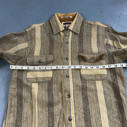 Arrow Shelter Bay Wool Mens Shirt Button Up M Brown Plaid Flannel Striped 80s