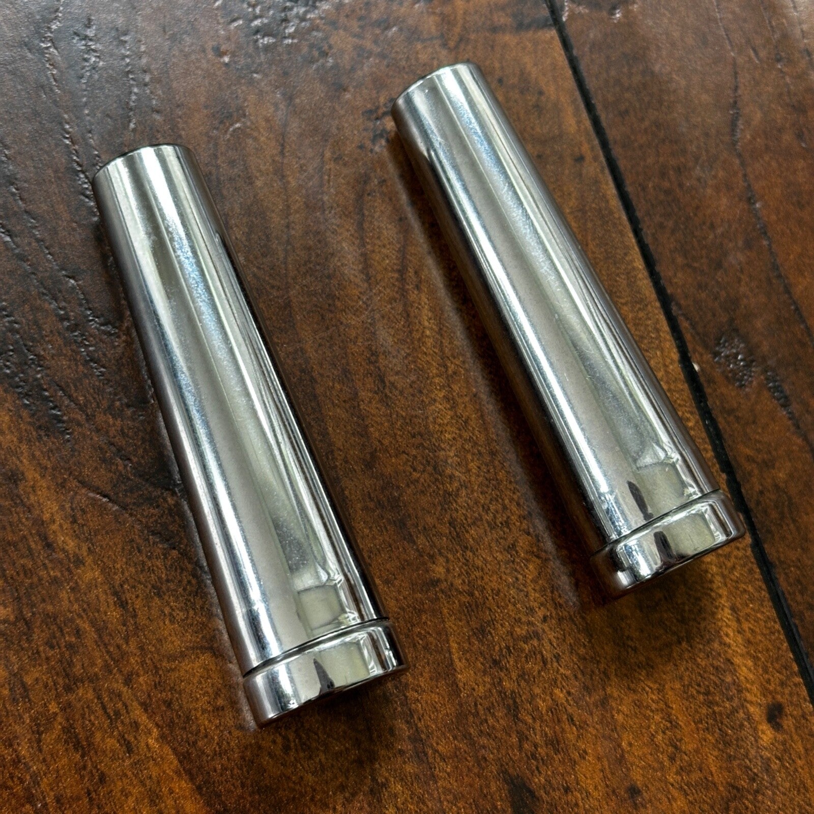 Vintage Modern MCM Silver Tone Chrome Bullet Shaped Salt & Pepper Shakers Eames