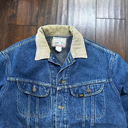 VTG Lee Storm Rider Blue Denim Blanket Lined Jacket Sz L Regular Wool USA MADE