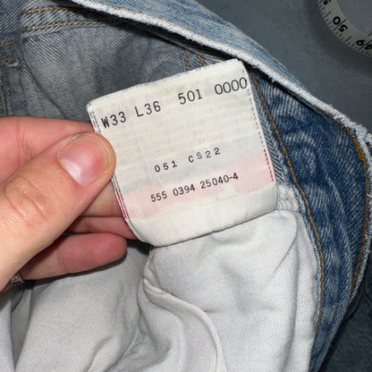 Levis 501 Vintage 90s USA XX Straight Leg Jeans 33x36 Light Wash Act 30x30