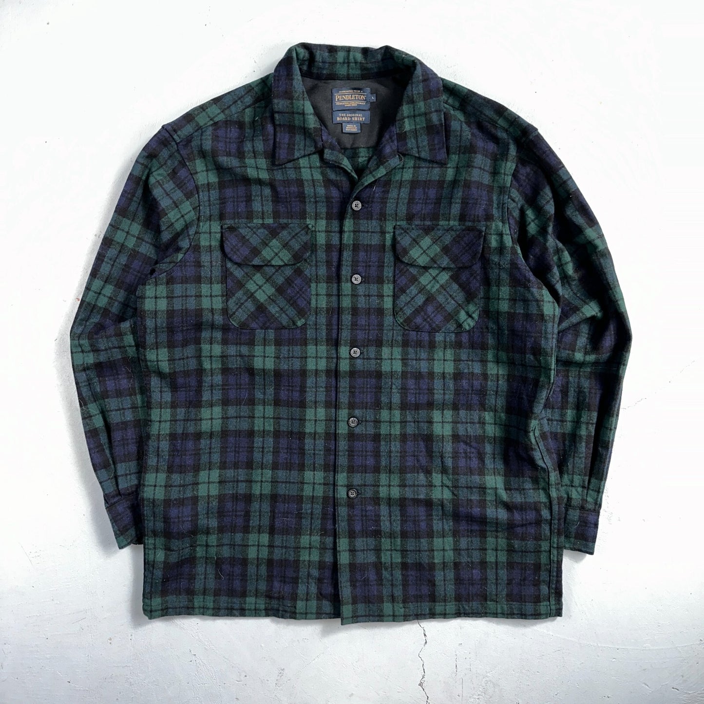 Pendleton Original Board Shirt Mens L Plaid Loop Collar 100% Wool Long Sleeve