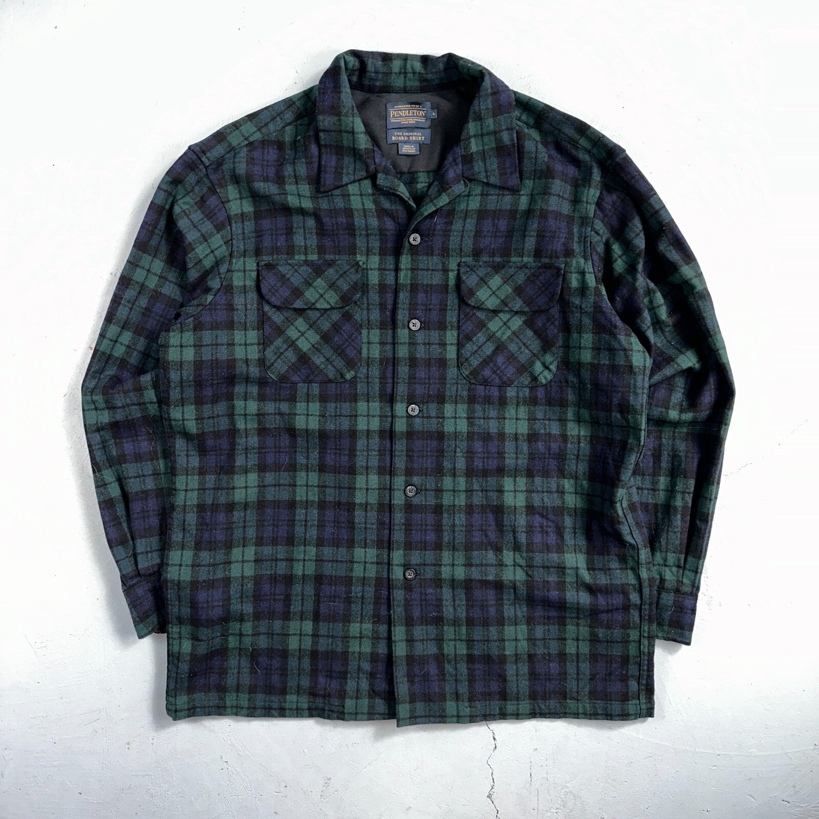 Pendleton Original Board Shirt Mens L Plaid Loop Collar 100% Wool Long Sleeve