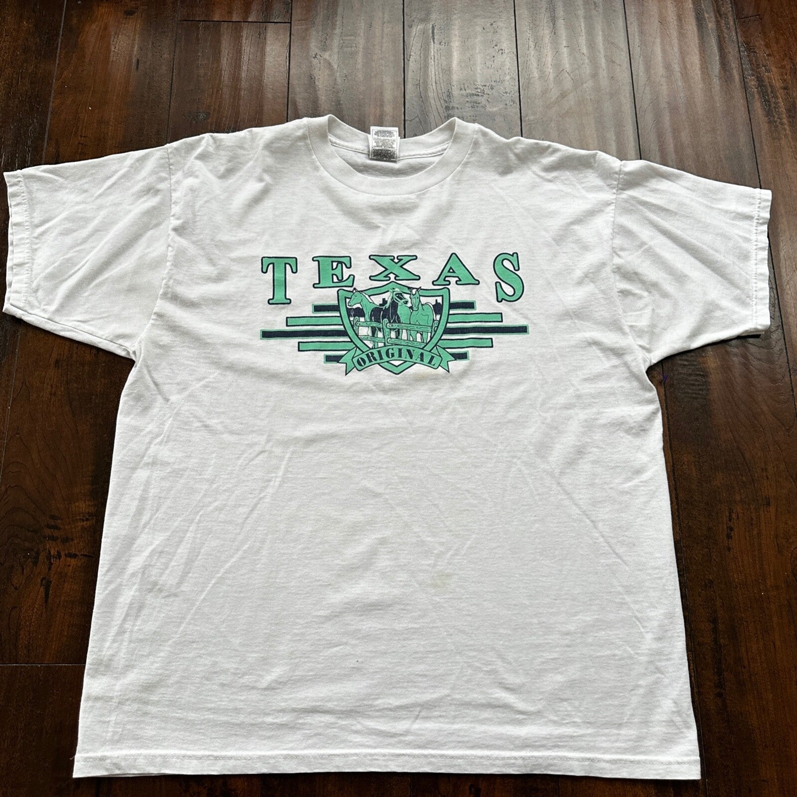 Texas White America Vintage T Shirt Horses Cowboy Travel Huston Dallas Simple