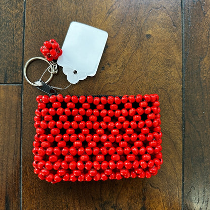 MAGID RED BEADED STYLE HANDBAG / PURSE Square Coin Filipino Tesoros
