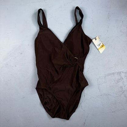 Speedo NWT Women 18 Swimwear Brown One Piece Ruched Logo Adult VTG