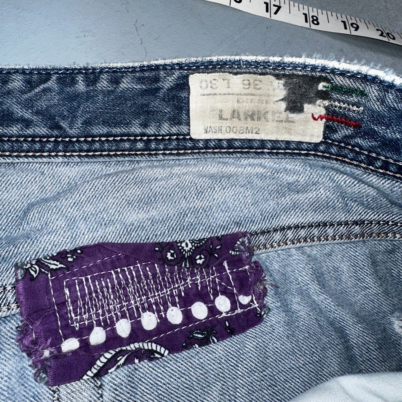 Diesel Larkee Bootcut Stretch Jeans Mens 36x30 Blue Straight 008M2 Whisker Italy