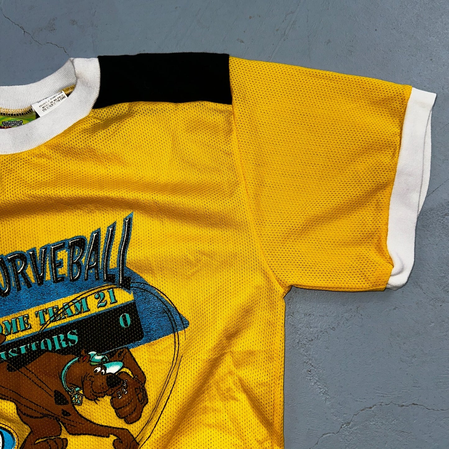 Vintage Scooby Doo Curveball Shirt Boys Size 12 Yellow Jersey Baseball 2000 Y2K