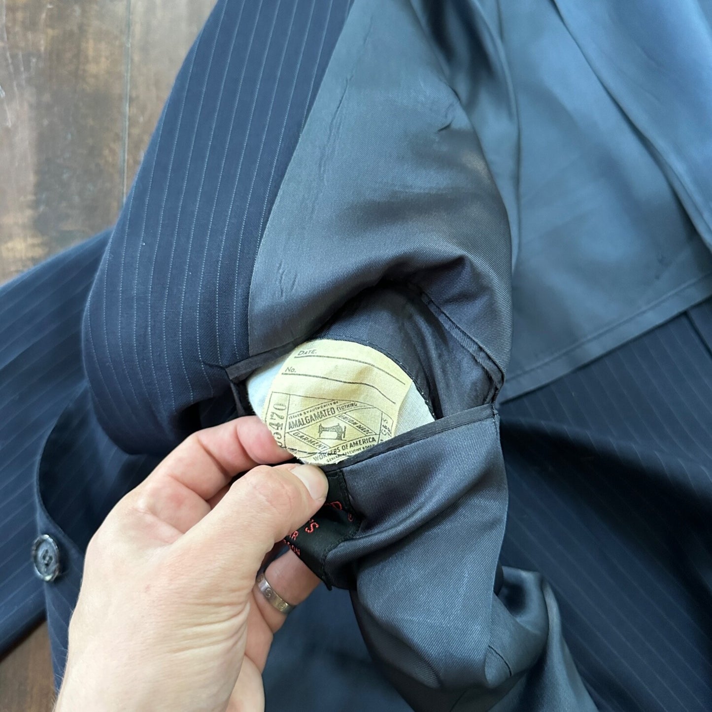 1960s Navy Blue Sport Jacket VTG Mens Suit 44 38x28 Rockabilly Pinstripe Pants