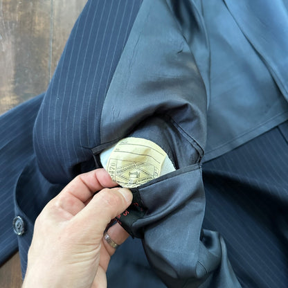 1960s Navy Blue Sport Jacket VTG Mens Suit 44 38x28 Rockabilly Pinstripe Pants