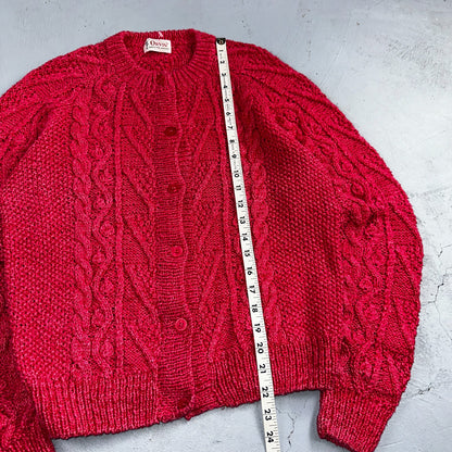 Vintage Orvis Sweater Cardigan Womens Pink Wool Cable Knit Chunky Vermont 90s