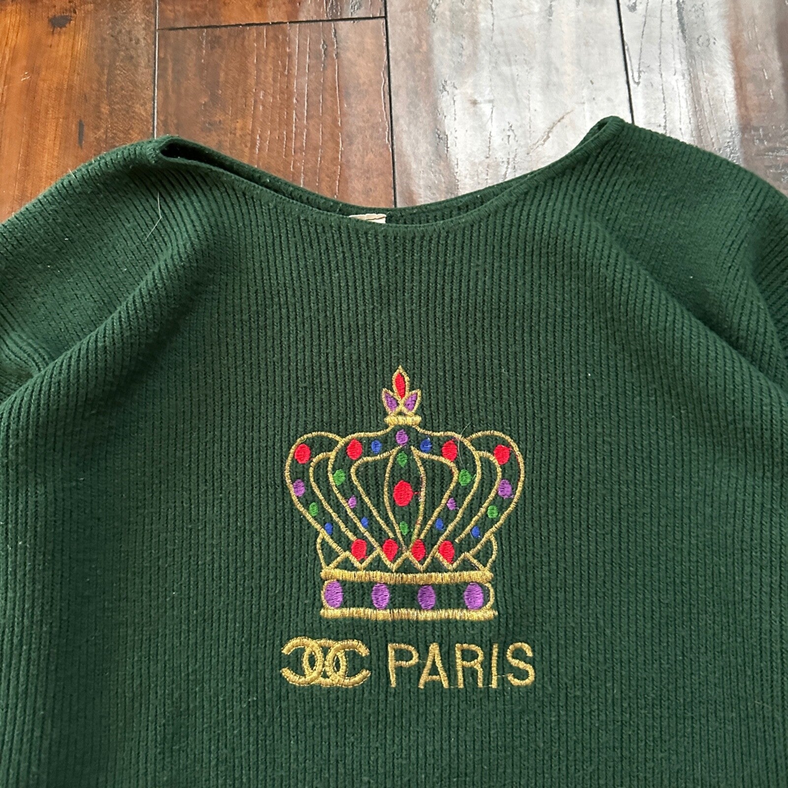 VTG 1960s Paris Women’s Green Sweater Rockabilly Sportswear Designer 60s 70s