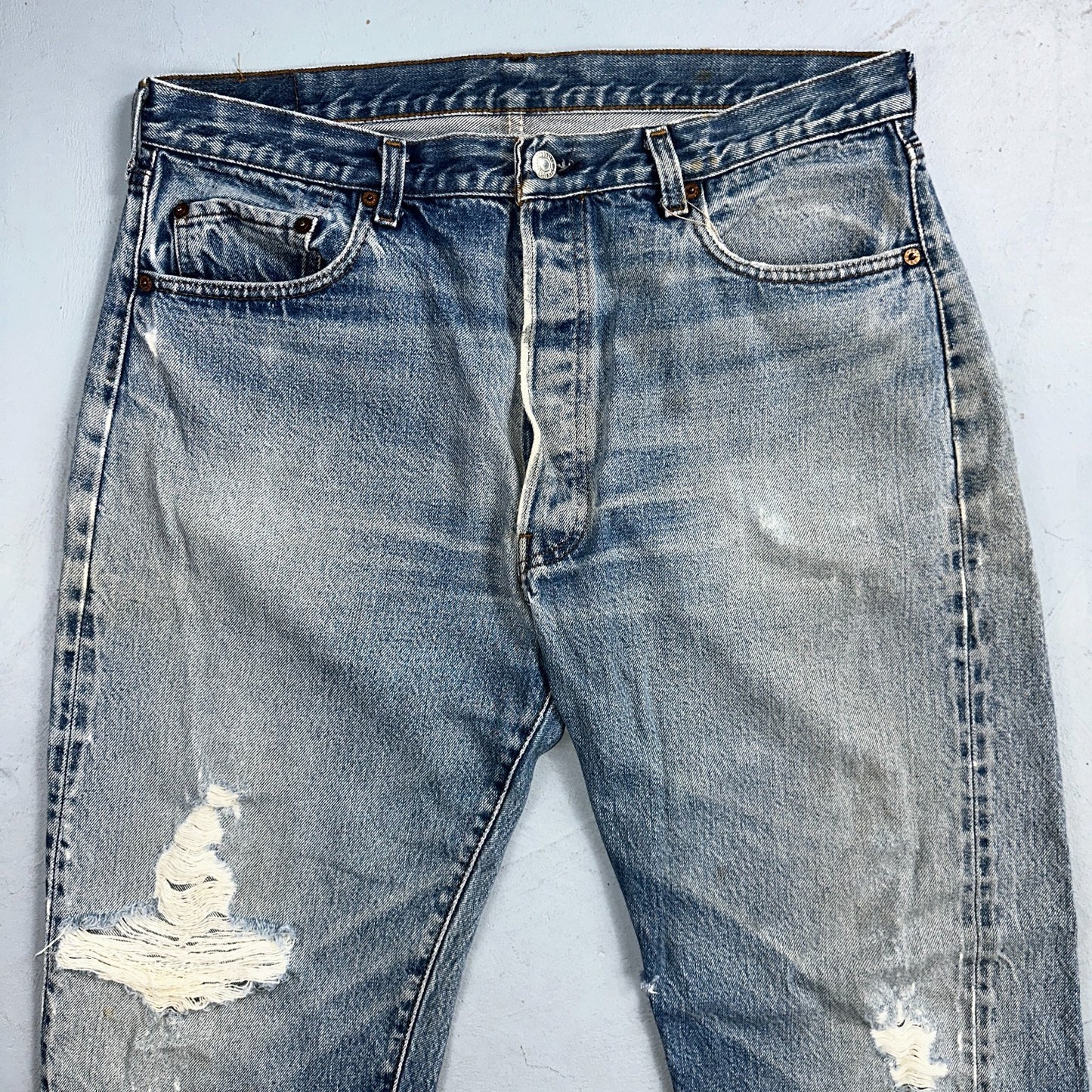 Levis 501 Vintage 80s Redline Selvedge USA XX Jeans Light Wash Worn Act 35x30