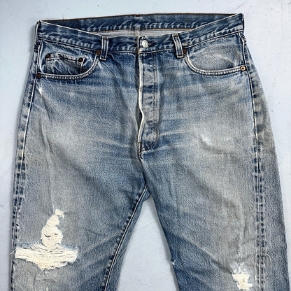 Levis 501 Vintage 80s Redline Selvedge USA XX Jeans Light Wash Worn Act 35x30