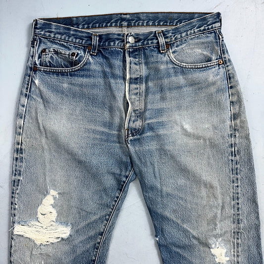 Levis 501 Vintage 80s Redline Selvedge USA XX Jeans Light Wash Worn Act 35x30
