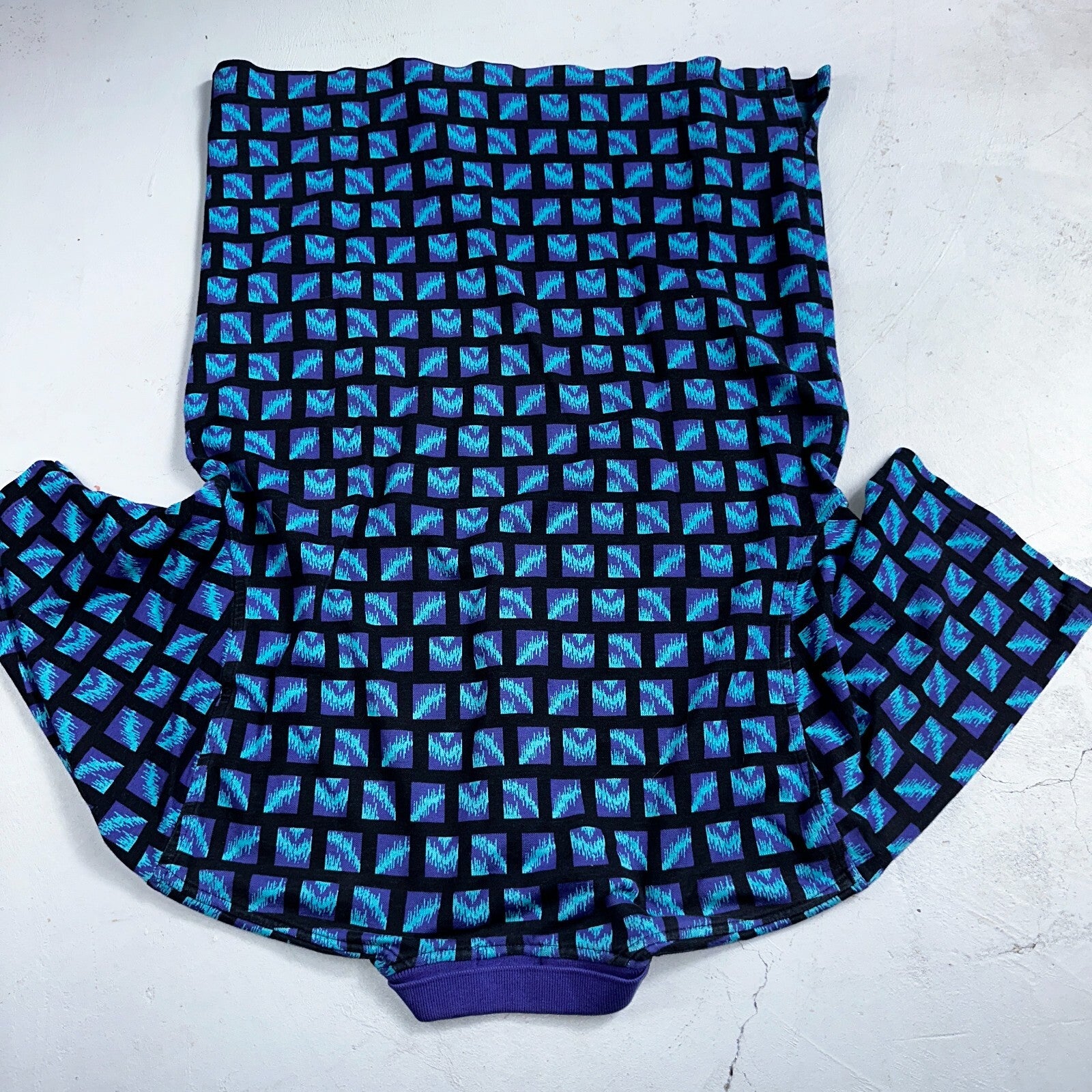 Carlyle VTG Short Sleeve Knit Polo Sz L Rockabilly Crazy Print Pattern Blue 70s