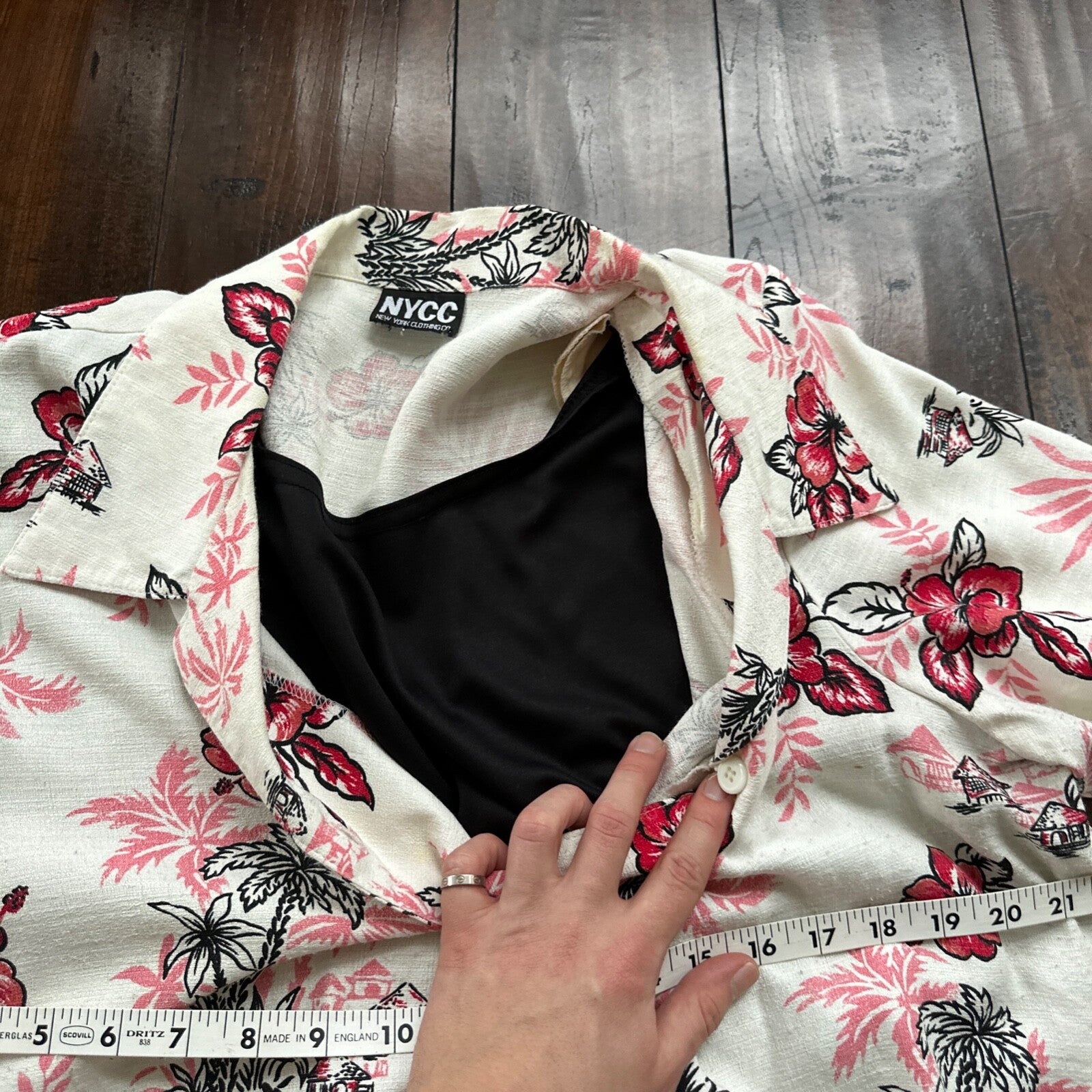 VTG Floral Shirt Womens L 90s New York Clothing Co Cottage Hawaiian 1990s