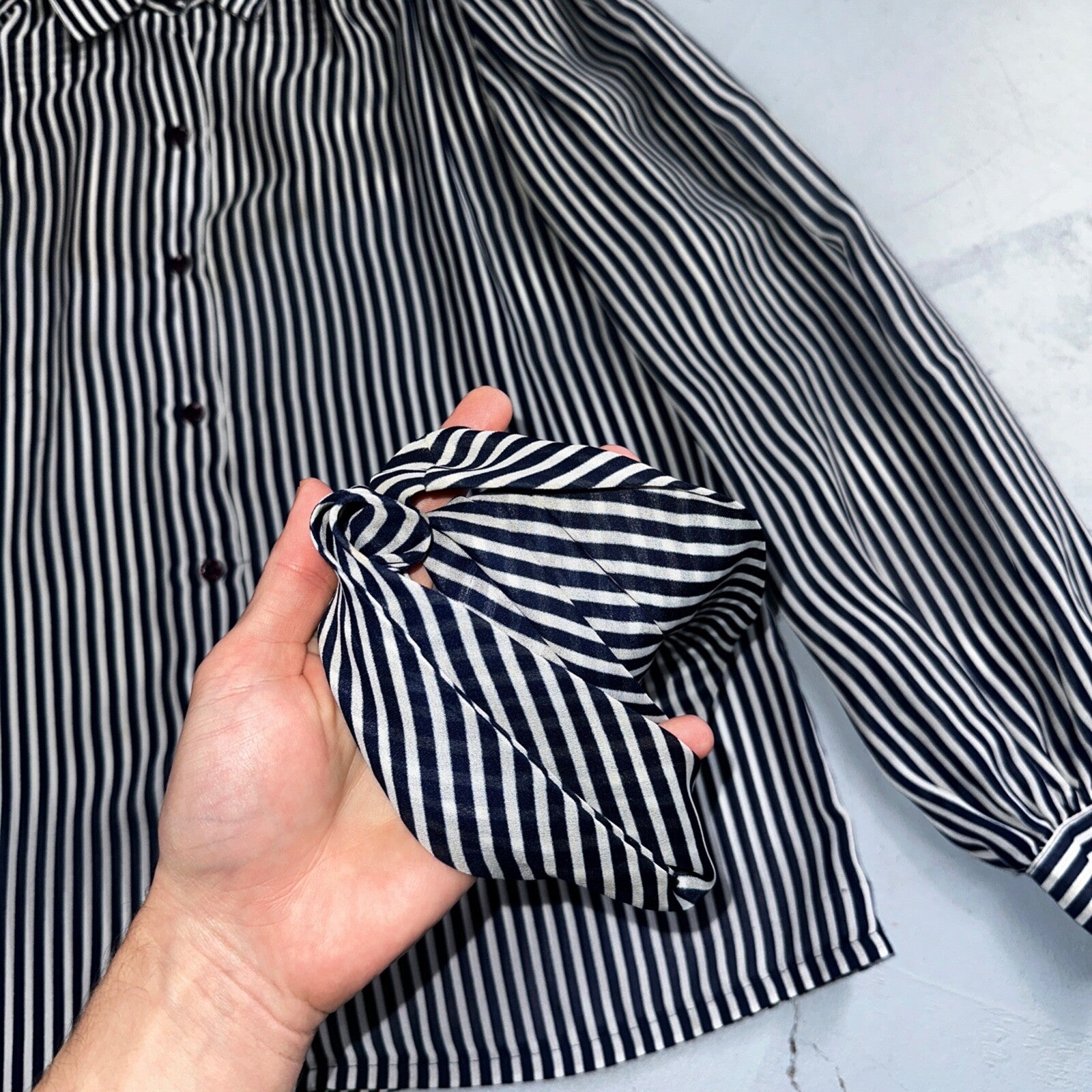 Vintage 1980s Act III Striped Check Blue White Coquette Romantic Shirt US Button