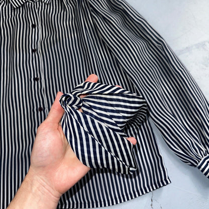 Vintage 1980s Act III Striped Check Blue White Coquette Romantic Shirt US Button