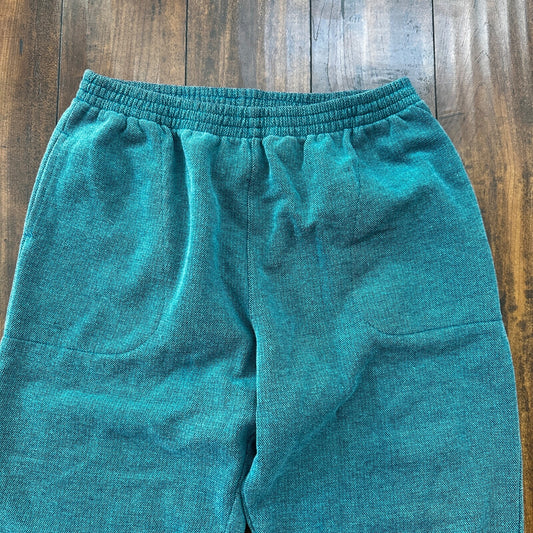 Vintage 90s Knit Type Sweatpants Size Large Green Blue Capri Gym 80s