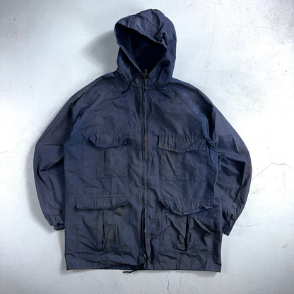 Eddie Bauer VTG Hooded Barn Jacket S Blue Cotton Chore Coat Track Hiking 90s